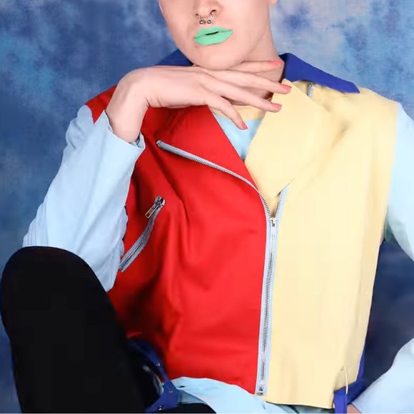 NWT Hayley Elsaesser Picnic Colour Block Moto Jacket - Picture 2 of 12